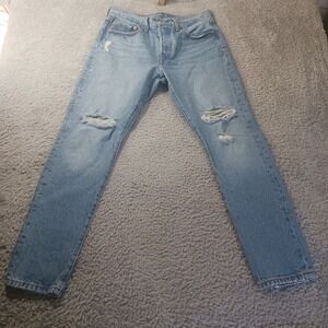 Levi's 501S Skinny Jeans Men's 28x28 Light‎ Wash Distressed Button Fly Denim